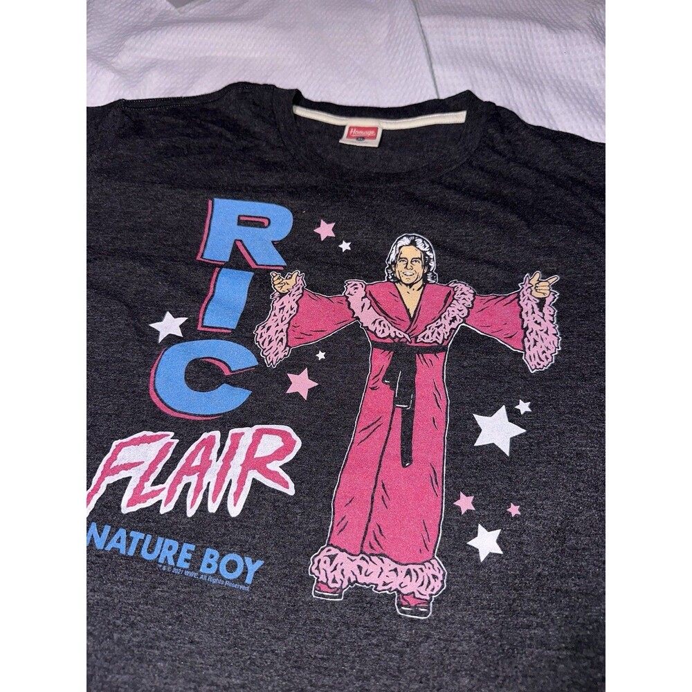 Homage WWE Ric Flair T-Shirt Nature Boy Men's Size XL Gray WWF WCW Wrestling NWA